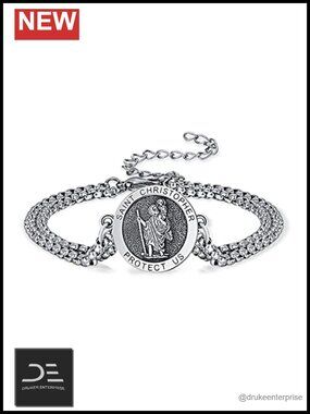 Kingwhyte 925 Sterling Silver St Christopher Medal Link Bracelet Adjustable
